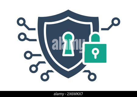 cyber security icon. shield with padlock. icon related to information technology. solid icon style. technology element vector illustration Stock Vector