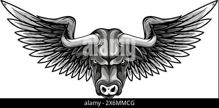 monochrome creative cow wing logo vector illustration, Winged cow ancient emblems elements Stock Vector
