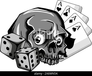 monochrome Poker cards with skull and dice vector illustration Stock Vector