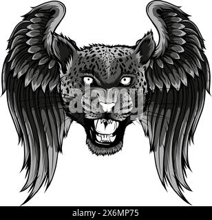 Leopard face with wings on white background Stock Vector