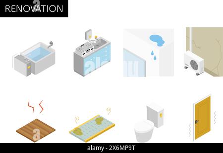Home renovation, replacement or repair of old equipment, isometric illustration, Vector Illustration Stock Vector