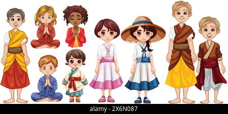 Illustration of kids in various cultural outfits Stock Vector
