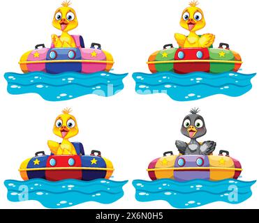 Cute yellow rubber duck floating in a boat. Vector illustration Stock ...