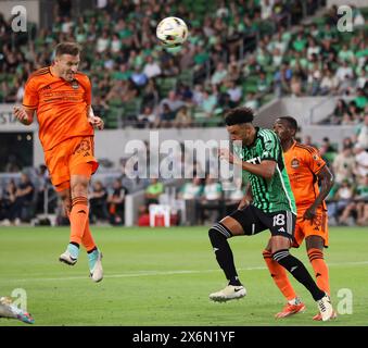 Austin, Texas, USA. 15th May, 2024. Houston Dynamo defender Erik Sviatchenko (28) heads the ball toward the net on a missed scoring attempt during a Major League Soccer match at Austin FC on May 15, 2024 in Austin. (Credit Image: © Scott Coleman/ZUMA Press Wire) EDITORIAL USAGE ONLY! Not for Commercial USAGE! Stock Photo