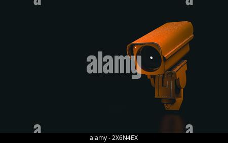 an old surveillance camera with glowing red light - 3d illustration Stock Photo