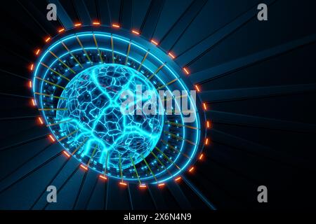 blue energy sphere in a holder/machine - 3D illustration Stock Photo