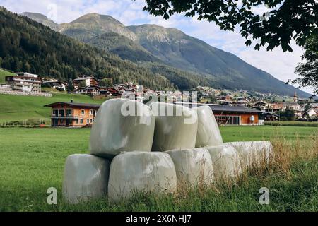 Haystacks in the village of Fulpmes, Austria Stock Photo