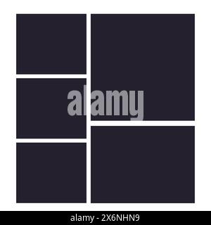 Photo grid collage frames template, moodboad layout, mosaic border, scrapbook set isolated on background. Presentation display mockup. Vector illustration Stock Vector