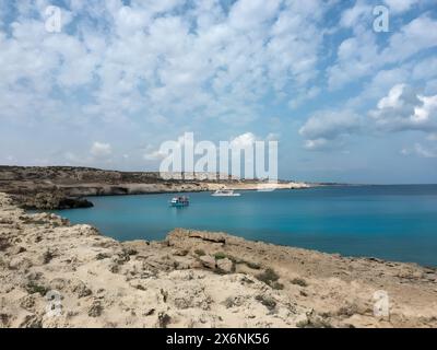 Beautiful summertime panoramic seascape. View of rocks and crystal clear azure sea bay. Summer holidays Corfu Greece Stock Photo