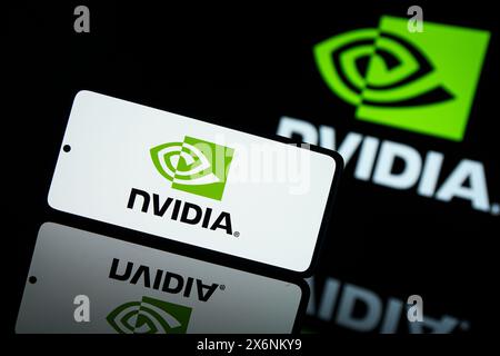 Nvidia corporation logo shown on screens Stock Photo