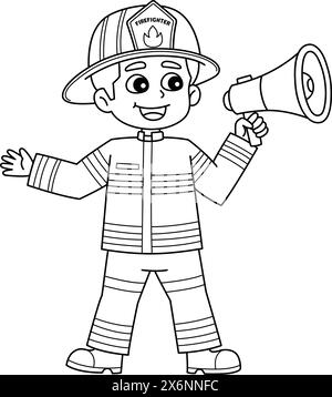 Firefighter with Megaphone Coloring Page for Kids Stock Vector Image ...