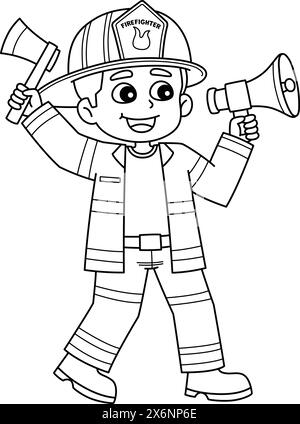 Male Firefighter Coloring Page for Kids Stock Vector Image & Art - Alamy