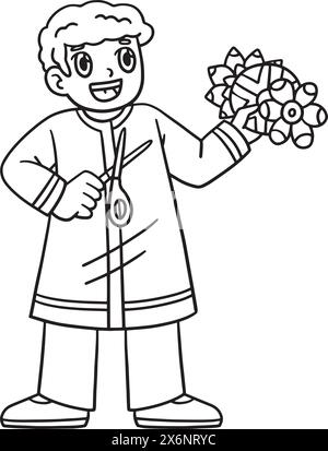 Diwali Child with Rangoli Cut Outs Coloring Page Stock Vector Image