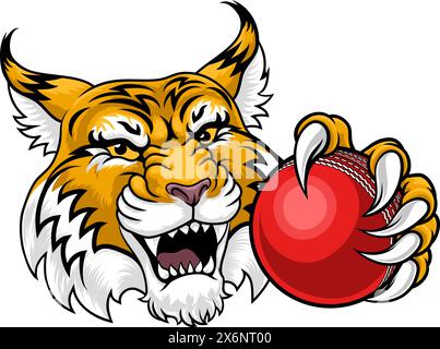 Wildcat Bobcat Cricket Ball Animal Team Mascot Stock Vector