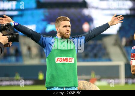 Saint Petersburg, Russia. 15th May, 2024. Ivan Sergeev (C) of Zenit seen in action during the Russian Cup 2023/2024 football match between Zenit Saint Petersburg and CSKA Moscow at Gazprom Arena. Final score; Zenit 0:0 CSKA (5:4, penalty shootout), Zenit has reached the superfinal of the Russian Football Cup. Credit: SOPA Images Limited/Alamy Live News Stock Photo