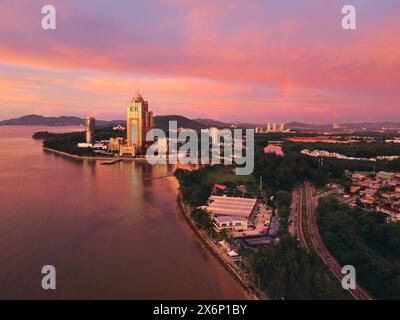 DCIM101MEKota Kinabalu or Likas Bay taken by drone during sunset Stock Photo