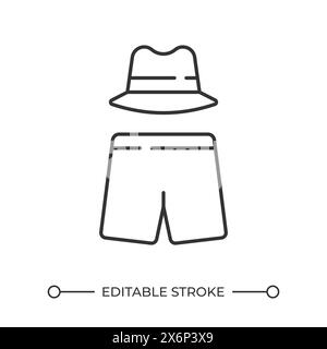 Swim shorts and fedora hat linear icon Stock Vector