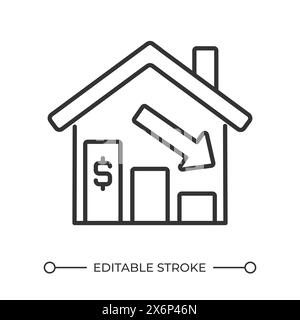 Decrease in home prices linear icon Stock Vector