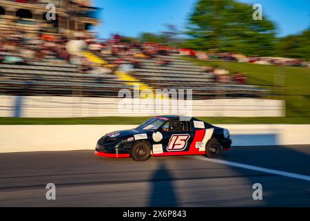 Delaware, Canada. 10th May, 2024, Delaware Speedway opens the doors for the 72nd season opener. Bone Stock Driver Sterling Roberts (15) from Ingersoll Stock Photo