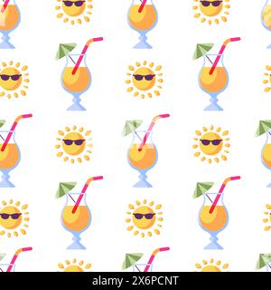 Summer Cocktails And Sun Seamless Pattern Stock Vector