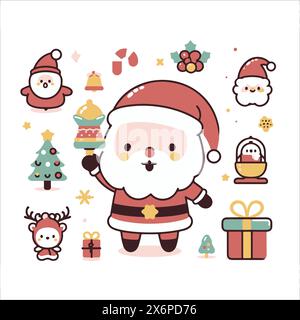 Santa Claus Cartoon Vector Illustrations Playful and Festive Designs for Holiday Joy Stock Vector