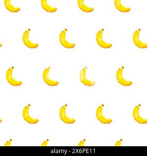 Pixel Art Banana Seamless Pattern Stock Vector