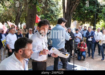 Daniele Macheda, segretario USIGRAI, in occasione della manifestazione indetta dal sindacato giornalisti Rai Usigrai per la salvaguardia della libertà d'informazione davanti alla sede generale Rai di Viale Mazzini a Roma, Giovedì, 16 Maggio 2024 (Foto Mauro Scrobogna/LaPresse) the secretary Usigrai Daniele Macheda on the occasion of the demonstration called by the journalists union Rai Usigrai for the protection of freedom of information in front of the Rai general headquarters in Viale Mazzini in Rome, Thursday, May 16 2024 (Photo by Mauro Scrobogna/LaPresse) Stock Photo