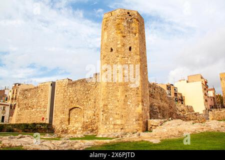 Tarragona Wall, a Roman vestige, built in the old town in the 2nd century BC and repaired between the 16th and 18th centuries. Stock Photo