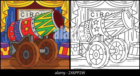 Circus Cannon Coloring Page Colored Illustration Stock Vector