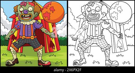 Zombie Clown Coloring Page Colored Illustration Stock Vector