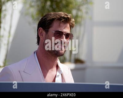 Cannes, France, 16th May, 2024. Actor Chris Hemsworth in front of press conference entrance. Credits: Walter Gilgen Stock Photo