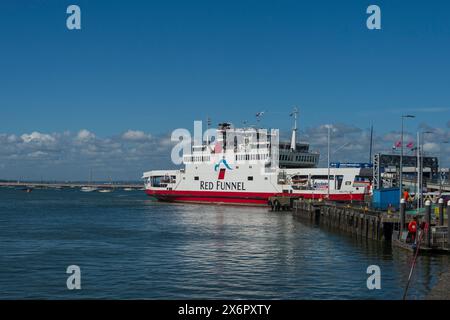 Red Funnel Ferry, Red Falcon in East Cowes, Isle of Wight, UK Stock Photo