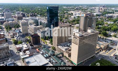 Aerial view of Lexington, KY: A vibrant city known as the ''Horse Capital of the World'', home to renowned racecourses and esteemed universities. Stock Photo