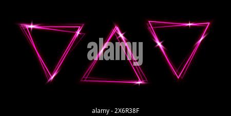 Pink laser glowing frames isolated on black background. Neon triangles. Abstract vector illustration. Stock Vector