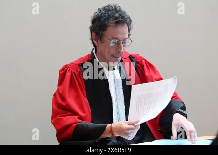 Mons, Belgium. 16th May, 2024. Public prosecutor Gilles Dupuis pictured during the jury constitution session at the assizes trial of Monseu, before the Assizes Court of Hainaut Province in Mons, on Thursday 16 May 2024. Monseu is accused of the murder of Jean-Pierre Van Rockeghem (66) on 10 June 2021 in La Louviere, stabbing him to death and setting his house on fire afterwards. BELGA PHOTO VIRGINIE LEFOUR Credit: Belga News Agency/Alamy Live News Stock Photo