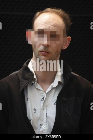 Mons, Belgium. 16th May, 2024. The accused Damien Monseu pictured during the jury constitution session at the assizes trial of Monseu, before the Assizes Court of Hainaut Province in Mons, on Thursday 16 May 2024. Monseu is accused of the murder of Jean-Pierre Van Rockeghem (66) on 10 June 2021 in La Louviere, stabbing him to death and setting his house on fire afterwards. BELGA PHOTO VIRGINIE LEFOUR Credit: Belga News Agency/Alamy Live News Stock Photo