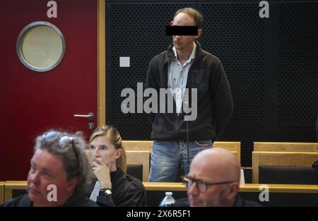 Mons, Belgium. 16th May, 2024. The accused Damien Monseu pictured during the jury constitution session at the assizes trial of Monseu, before the Assizes Court of Hainaut Province in Mons, on Thursday 16 May 2024. Monseu is accused of the murder of Jean-Pierre Van Rockeghem (66) on 10 June 2021 in La Louviere, stabbing him to death and setting his house on fire afterwards. BELGA PHOTO VIRGINIE LEFOUR Credit: Belga News Agency/Alamy Live News Stock Photo