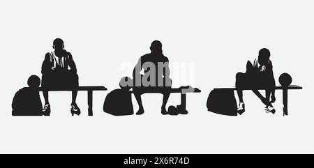 Captivating Silhouettes of Basketball Players Sitting on the Bench, An Artistic Exploration Stock Vector
