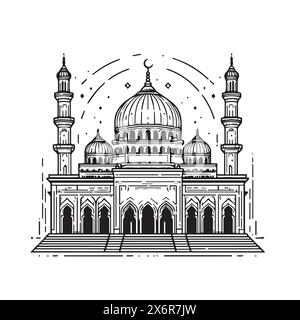 Elegant Mosque Silhouettes and Line Art: Exquisite Vector Illustrations for Cultural and Artistic Design Stock Vector