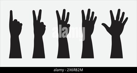 Ultimate Collection of Human Hand Gestures, Silhouettes Showing Signs from One to Five Stock Vector