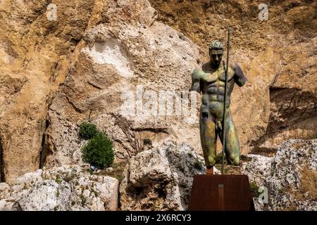 A bronze statue of Daedalus in the Archaeological Park of Neapolis, Siracusa, Sicily Stock Photo