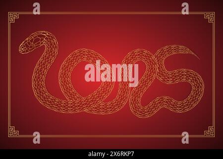 Happy Chinese New Year 2025. Golden snake, scales. Horizontal template line Stock Vector