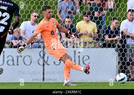 goalkeeper Jari De Busser (20) of Lommel pictured during a soccer game between KMSK Deinze and SK Lommel in the promotion play offs  finals - second leg in the Challenger Pro League 2023-2024 season , on  Monday 12 May 2024  in Deinze , Belgium . PHOTO SPORTPIX | David Catry Stock Photo