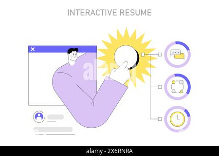 Interactive resume concept. A modern approach to CV design showcasing person's skills with clickable icons. Vector illustration. Stock Vector