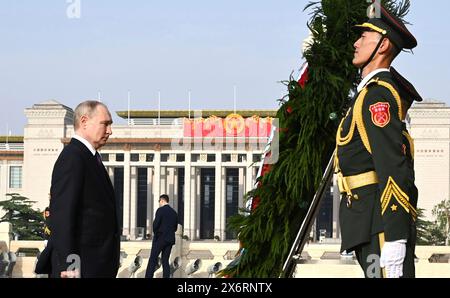 Beijing, China. 16th May, 2024. Russian President Vladimir Putin, during a wreath laying ceremony at the Monument to the People's Heroes in Tiananmen Square, May 16, 2024, in Beijing, China. Credit: Kremlin Pool/Russian Presential Press Service/Alamy Live News Stock Photo