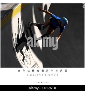 Beijing, China. 16th May, 2024. Bryce Wettstein of the United States competes during the women's park preliminaries of skateboarding at the Olympic Qualifier Series Shanghai in east China's Shanghai, May 16, 2024. Credit: He Changshan/Xinhua/Alamy Live News Stock Photo