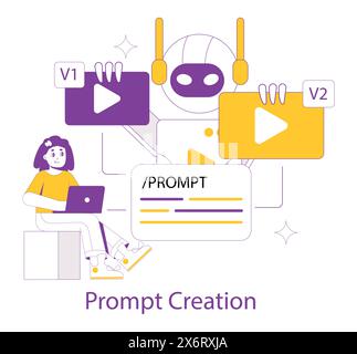 AI Video Creation concept. A collaboration between human and AI in generating video content. Creativity meets technology for enhanced productivity. Vector illustration. Stock Vector