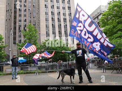 New York, United States. 15th May, 2024. Pro-Trump demonstrators are seen outside the Criminal Court Building in Manhattan on Thursday, May 16, 2024 in New York City. The hush-money trial of former President Donald Trump continues with his former attorney Michael Cohen taking the stand for the third day. Photo by Louis Lanzano/UPI Credit: UPI/Alamy Live News Stock Photo