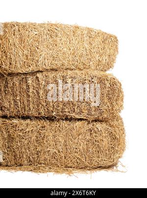 Bales of dried straw isolated on white Stock Photo