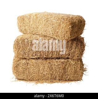 Bales of dried straw isolated on white Stock Photo